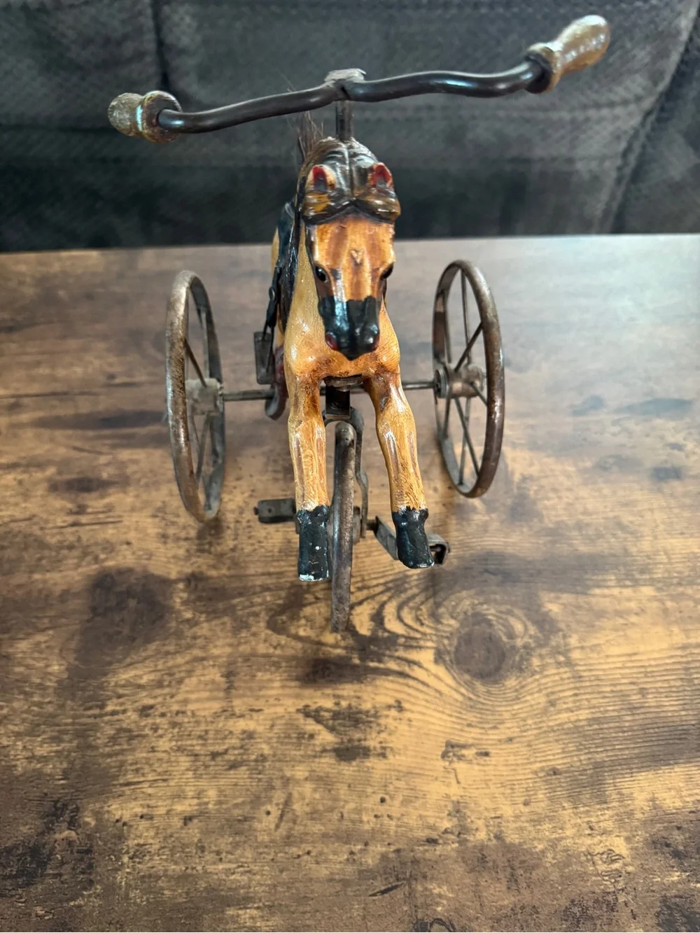 Antique Hand-Carved Wooden Horse Toy - Brown and Black- Amazing Details!